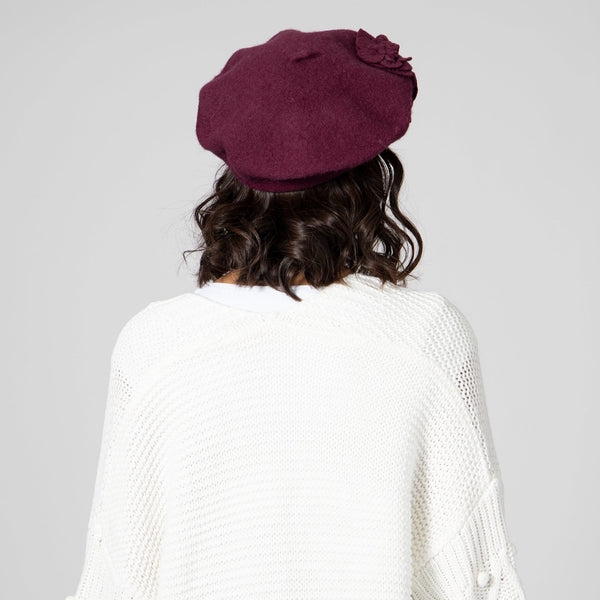 San Diego Hat Company Womens Wool Beret With Flowers-One Size Berry