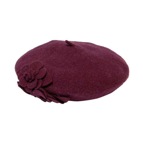 san diego hat company Womens Wool Beret With Flowers-One Size Berry
