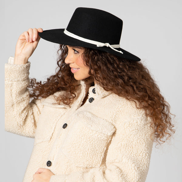 San Diego Hat Company Wynola - Women's Wool Felt Wide Brim Boater With Triple Wrapped Rope Trim Black