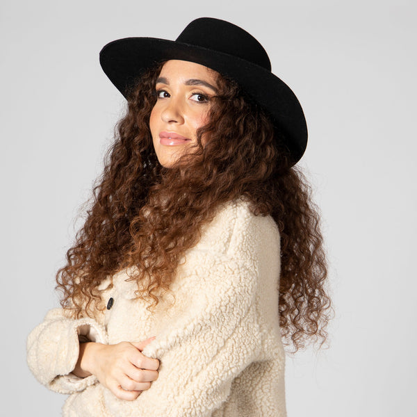 San Diego Hat Company Wynola - Women's Wool Felt Wide Brim Boater With Triple Wrapped Rope Trim Black