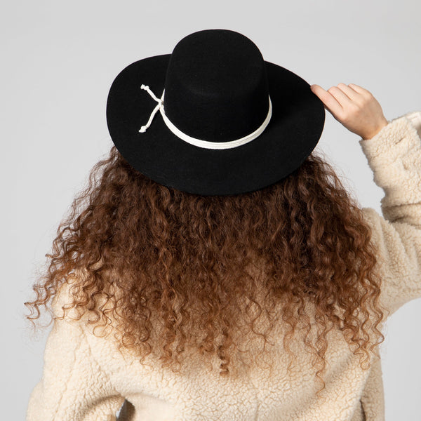 San Diego Hat Company Wynola - Women's Wool Felt Wide Brim Boater With Triple Wrapped Rope Trim Black