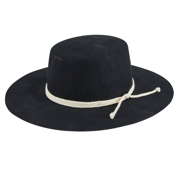 san diego hat company Wynola - Women's Wool Felt Wide Brim Boater with Triple Wrapped Rope Trim Black