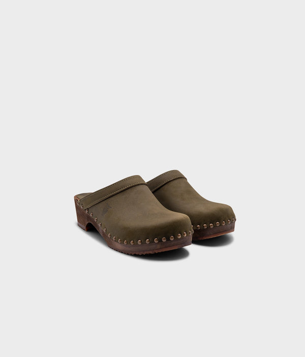 Sandgrens Athens Studded Clog Mule Olive