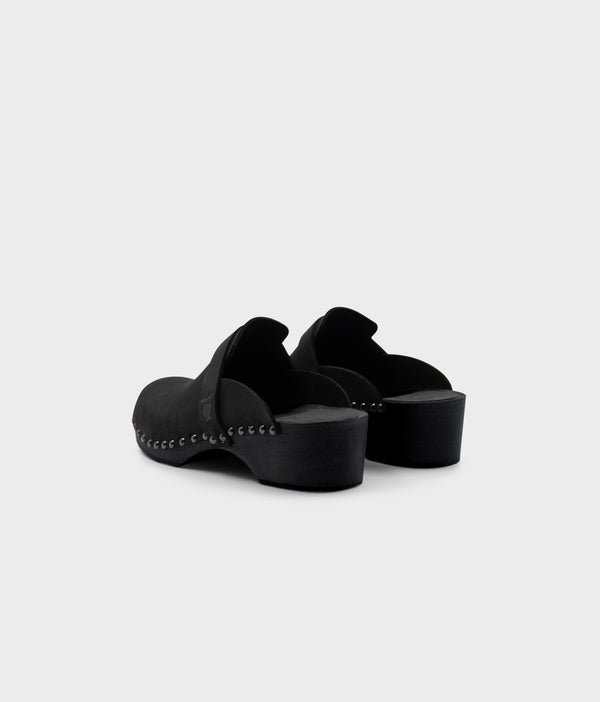 Sandgrens Florence Studded Clog Mule Black (Nubuck)