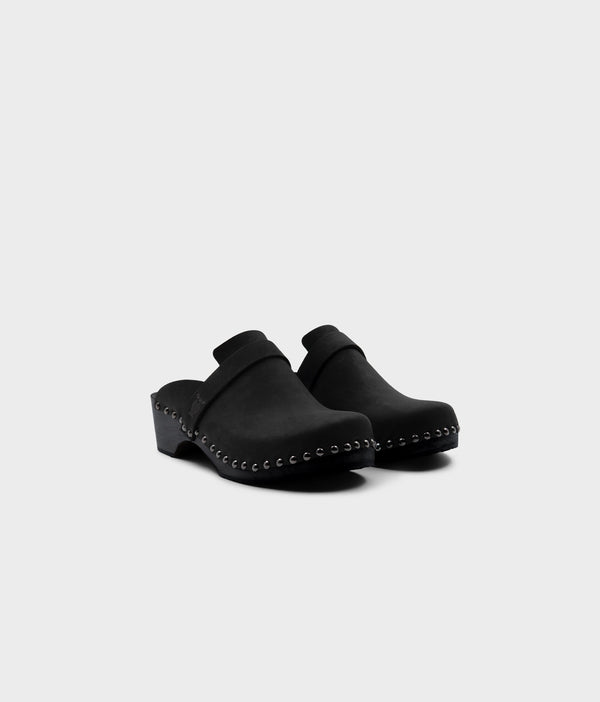 Sandgrens Florence Studded Clog Mule Black (Nubuck)
