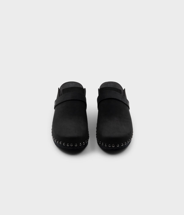 Sandgrens Florence Studded Clog Mule Black (Nubuck)