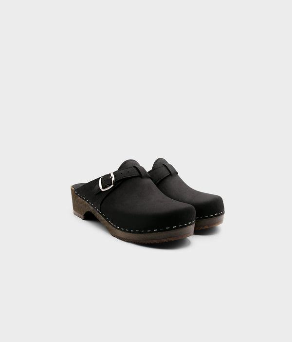 Sandgrens Halmstad Buckled Clog Mules Black
