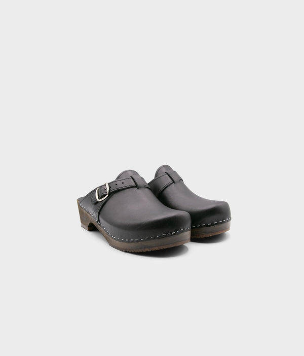 Sandgrens Halmstad Buckled Clog Mules Black
