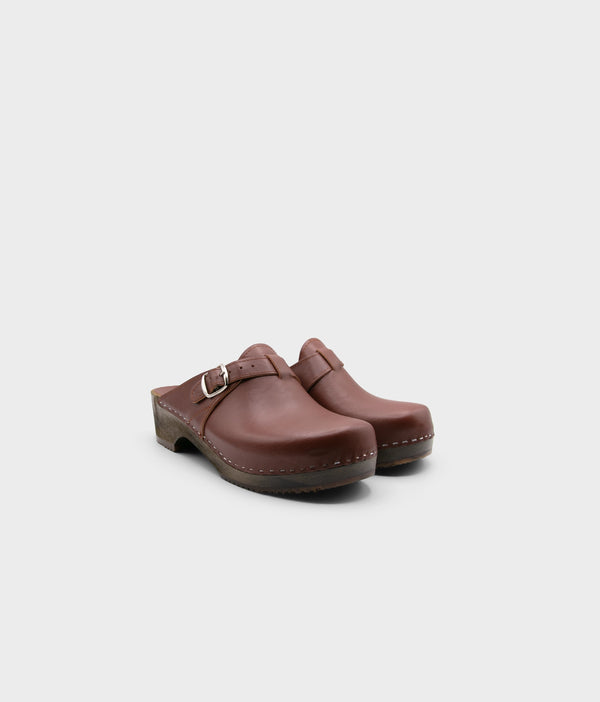 Sandgrens Halmstad Buckled Clog Mules Cognac