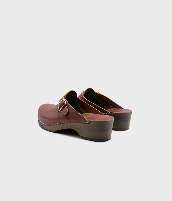Sandgrens Halmstad Buckled Clog Mules Cognac