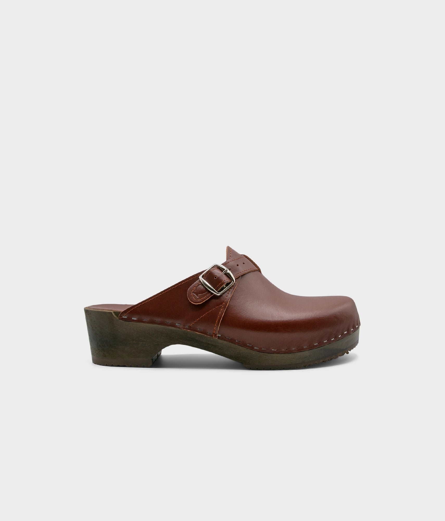 sandgrens Halmstad buckled clog mules Cognac
