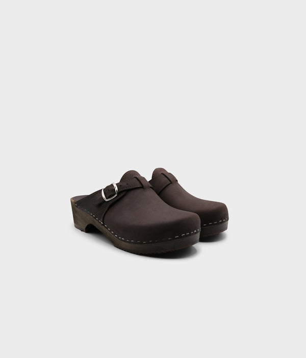 Sandgrens Halmstad Buckled Clog Mules Fudge