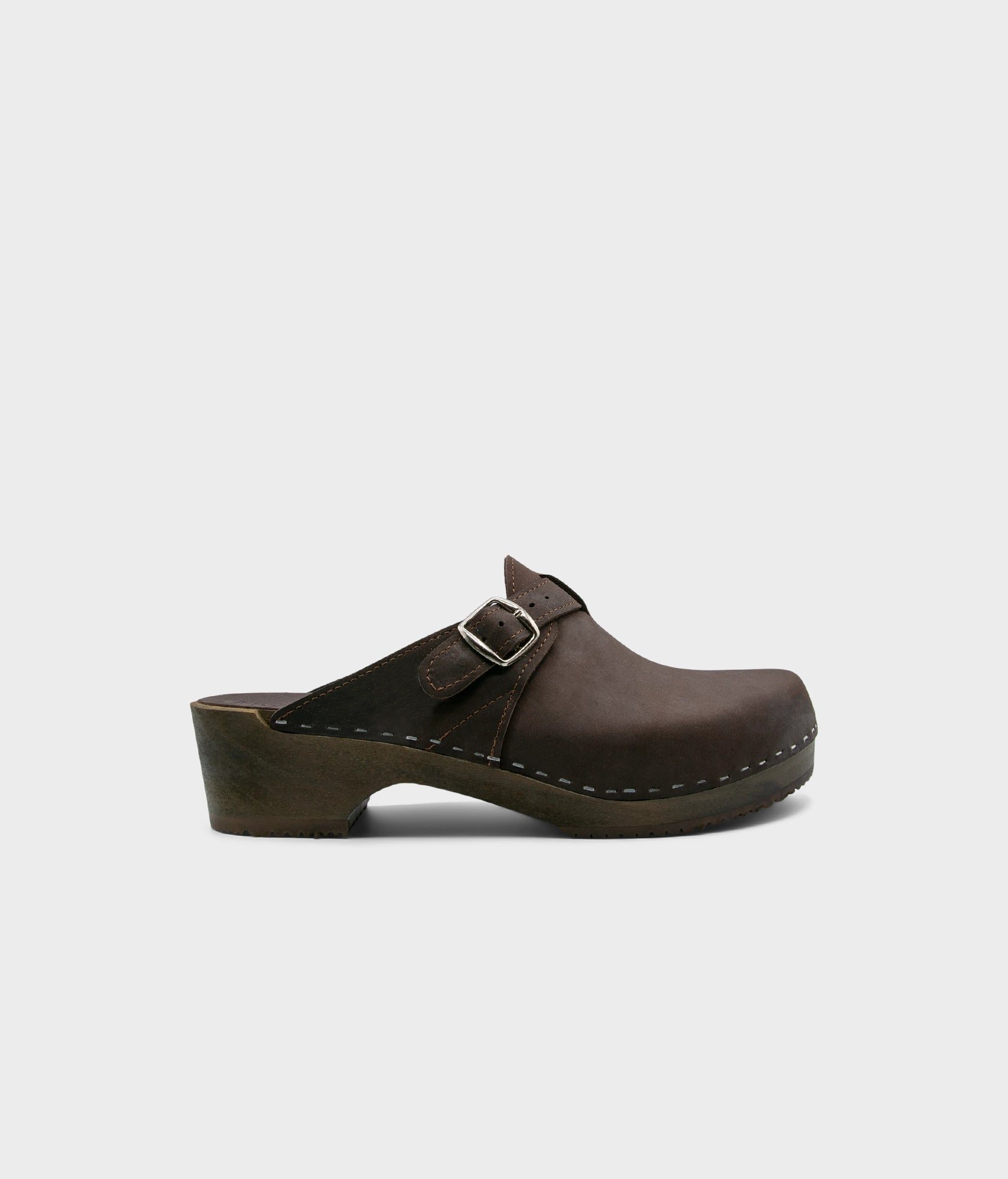 sandgrens Halmstad buckled clog mules Fudge