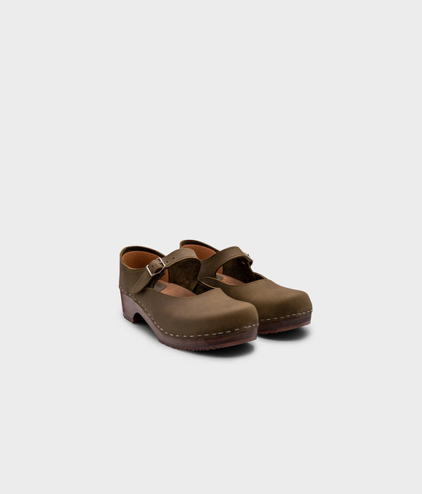 Sandgrens Mary Jane Clogs Olive
