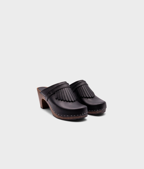 Sandgrens Venice Fringed Clog Mule Black