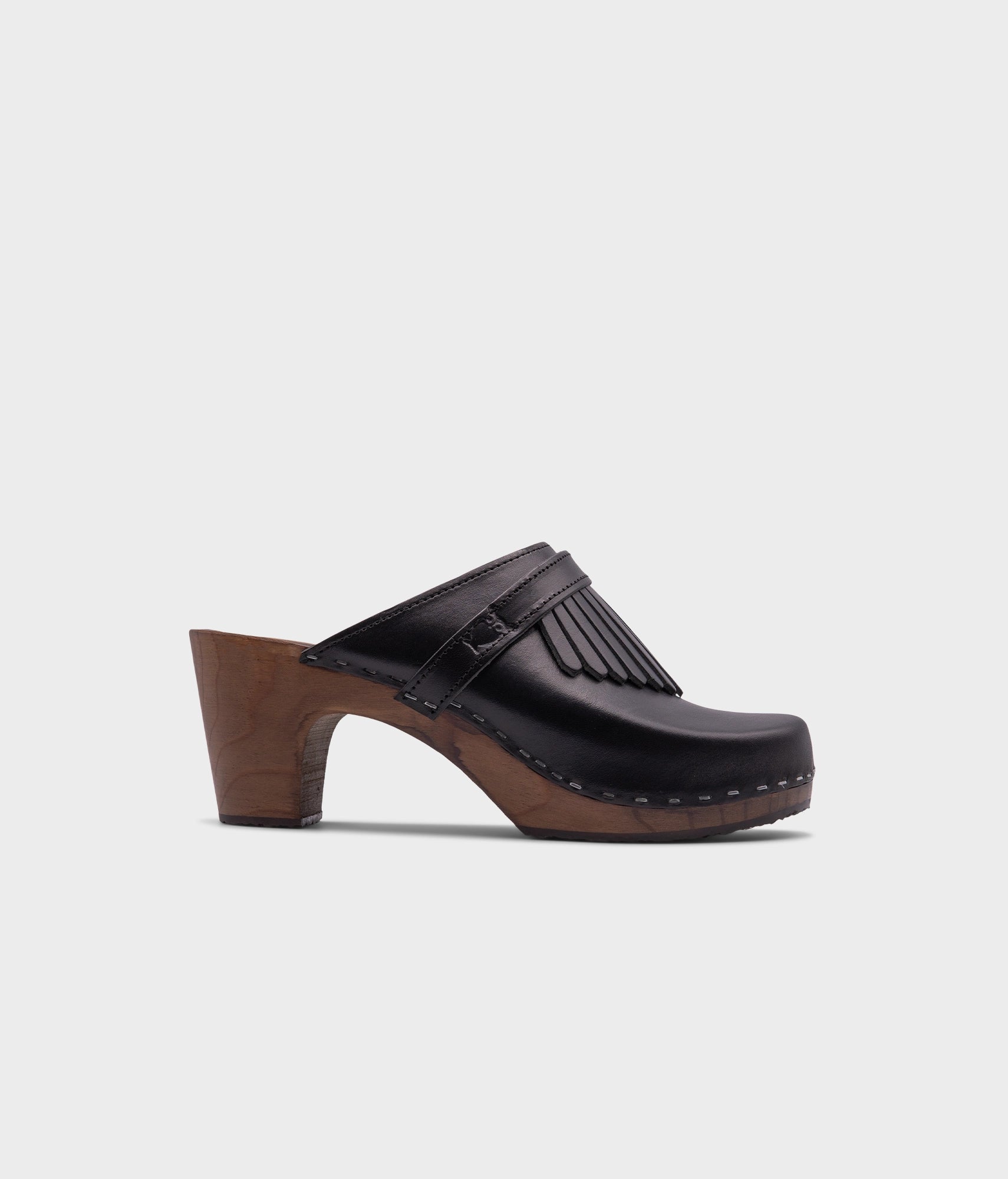 sandgrens Venice fringed clog mule Black