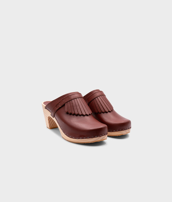 Sandgrens Venice Fringed Clog Mule Cognac