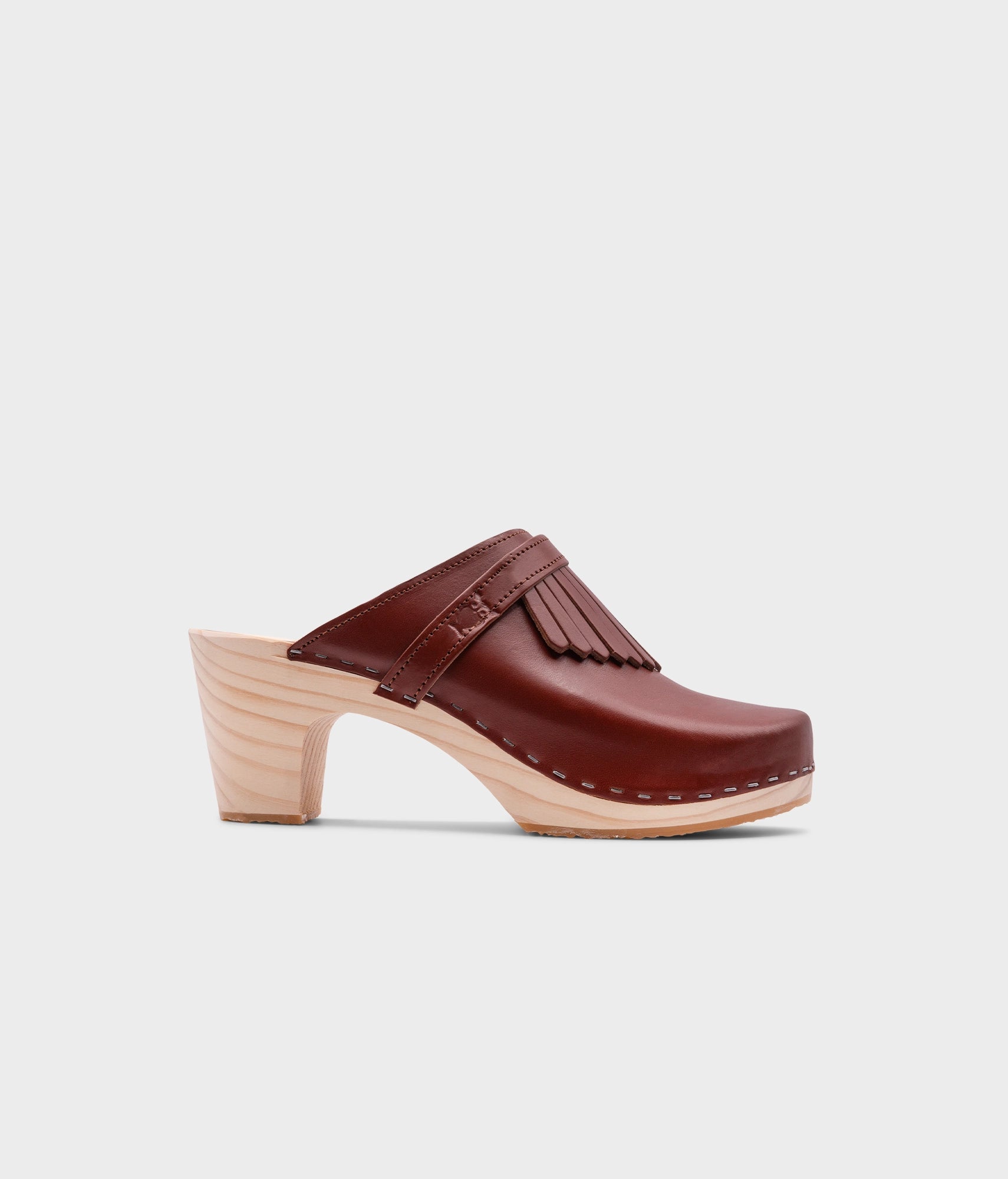 sandgrens Venice fringed clog mule Cognac