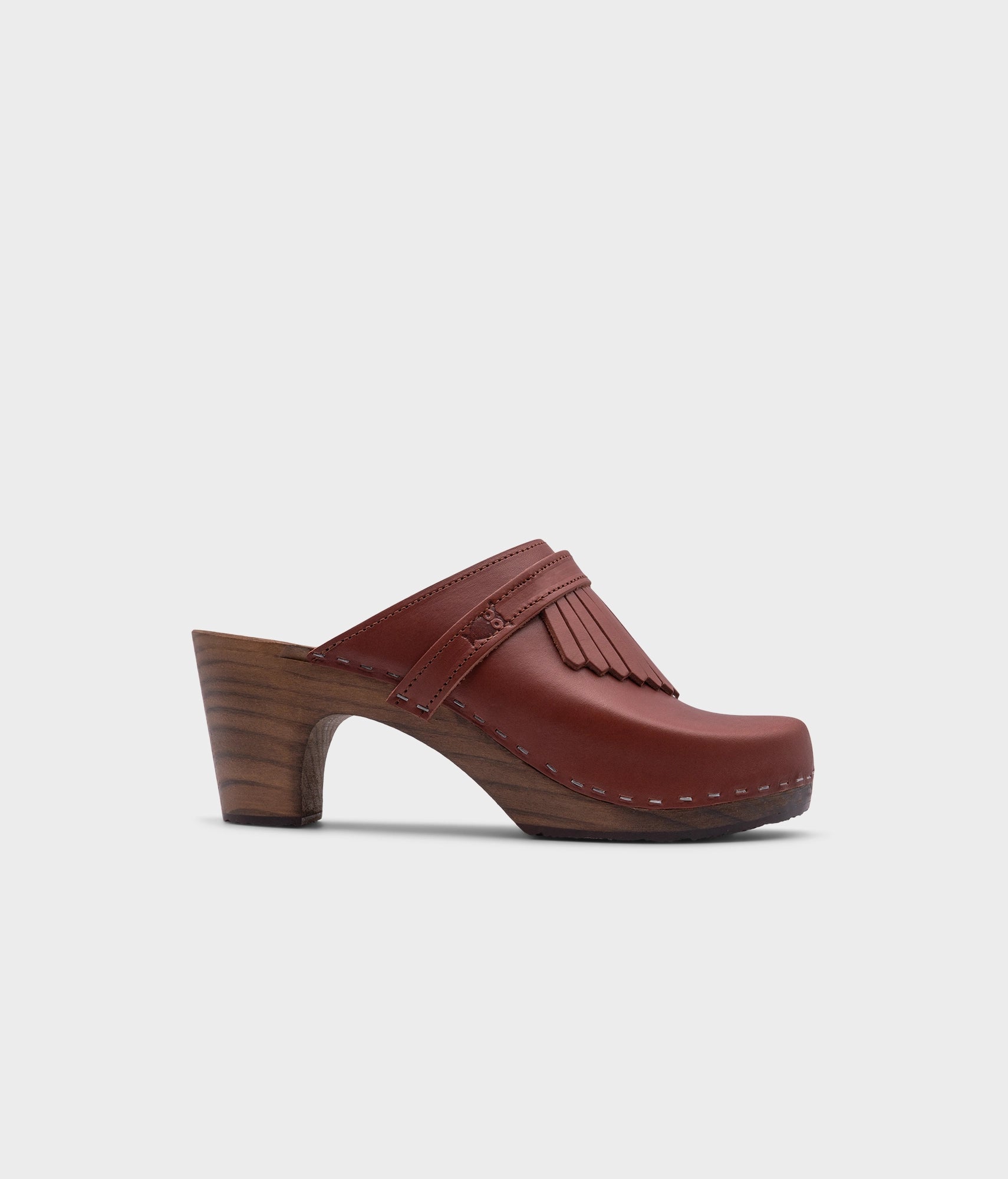 sandgrens Venice fringed clog mule Cognac