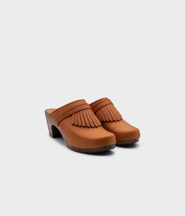 Sandgrens Venice Fringed Clog Mule Dexter Tan