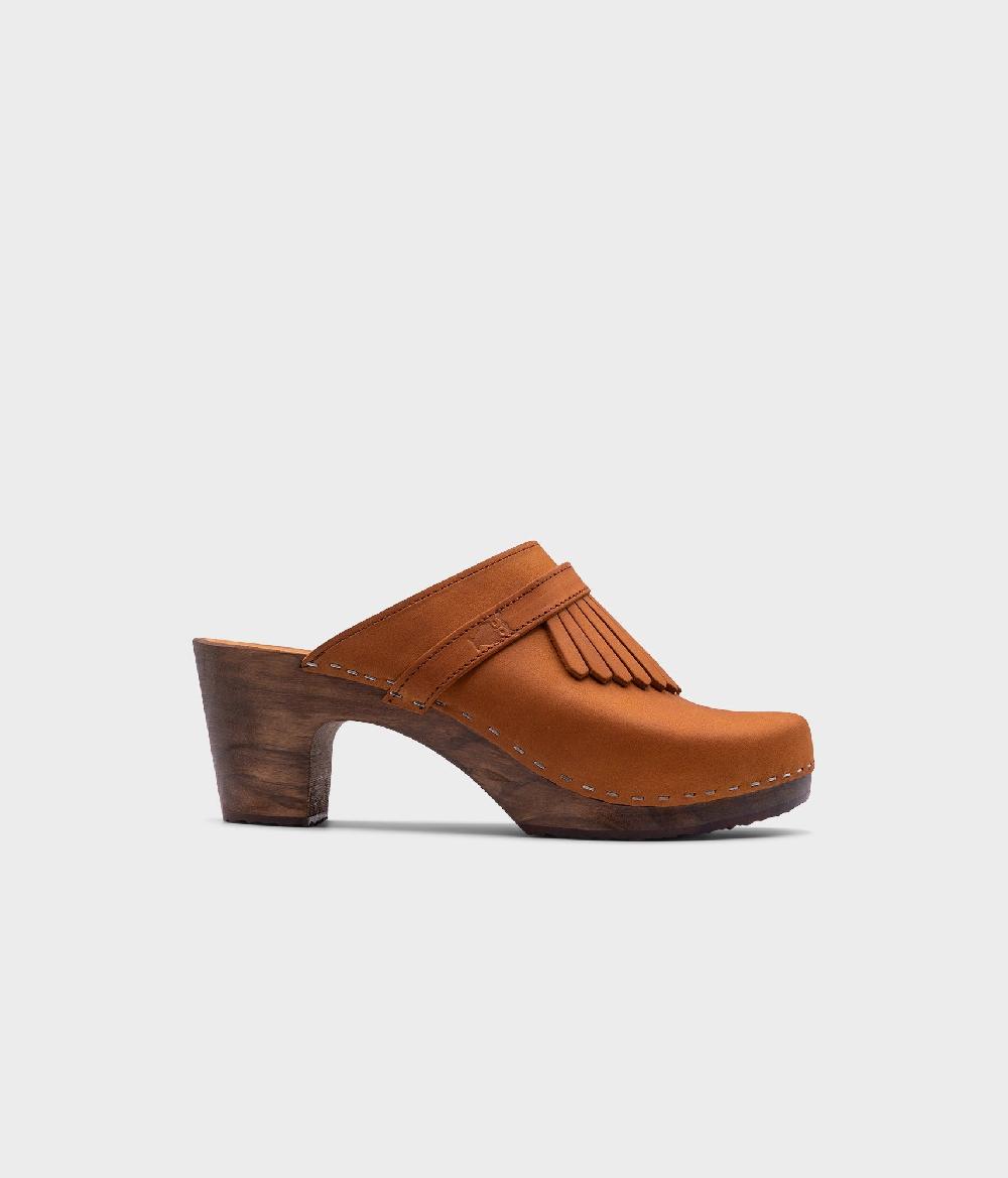 sandgrens Venice fringed clog mule Dexter Tan