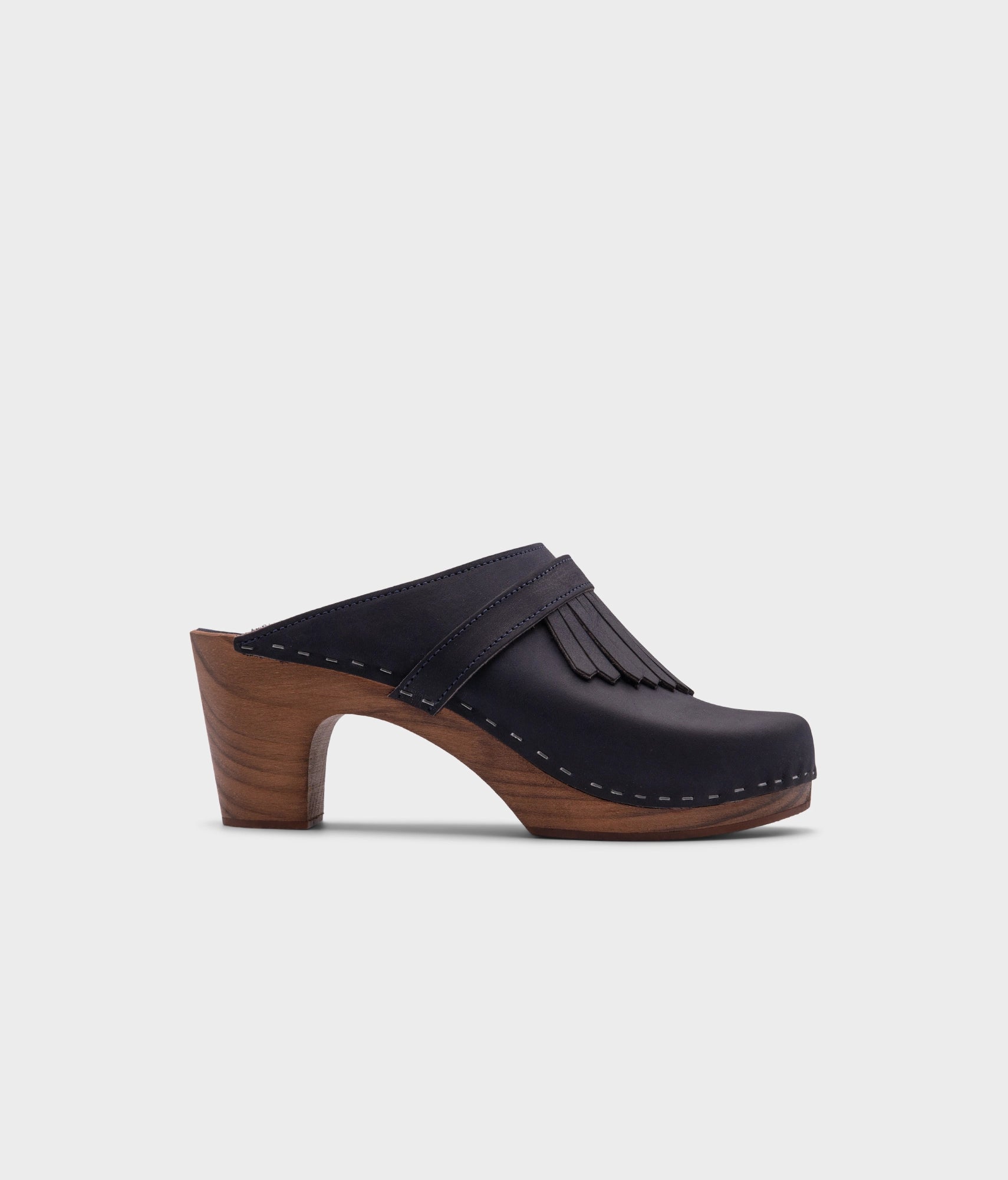 sandgrens Venice fringed clog mule Navy