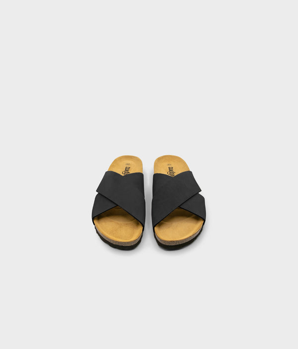 Sandgrens Soria Criss-cross Cork Sandal Black Ember