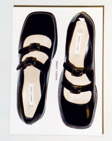 Sandy Liang MARY JANE DOUBLE STRAP WELT IN BLACK SPAZZOLATO