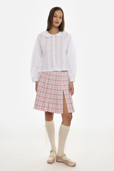 Sandy Liang ASTRA SKORT IN PINK TARTAN