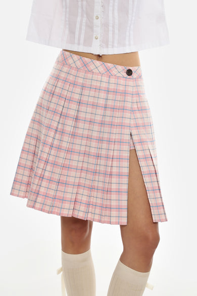 Sandy Liang ASTRA SKORT IN PINK TARTAN