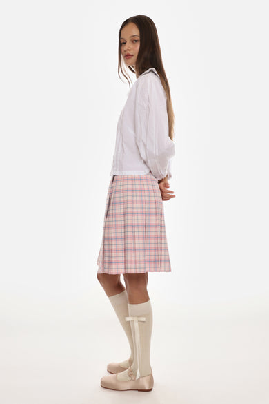 Sandy Liang ASTRA SKORT IN PINK TARTAN