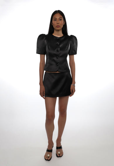 Sandy Liang BONNY JACKET IN BLACK SATIN
