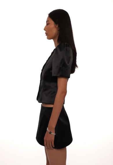 Sandy Liang BONNY JACKET IN BLACK SATIN