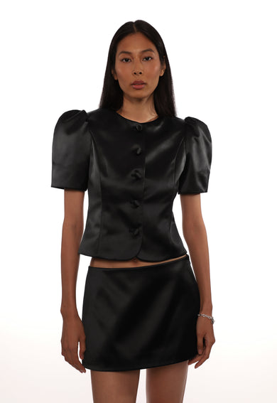 Sandy Liang BONNY JACKET IN BLACK SATIN
