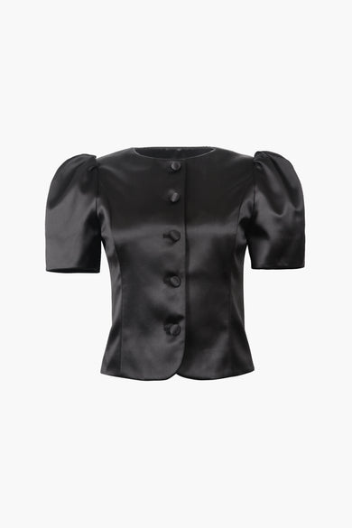 sandy liang BONNY JACKET IN BLACK SATIN