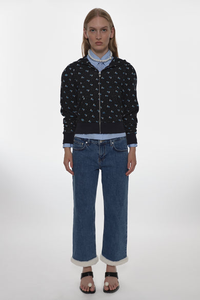 Sandy Liang CARDAMOM HOODIE IN NAVY EVIL FLORAL