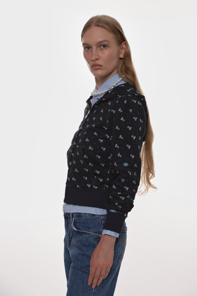 Sandy Liang CARDAMOM HOODIE IN NAVY EVIL FLORAL