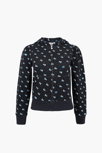 sandy liang CARDAMOM HOODIE IN NAVY EVIL FLORAL