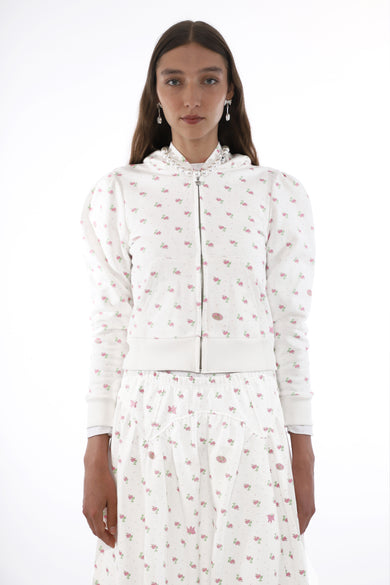 Sandy Liang CARDAMOM HOODIE IN WHITE EVIL FLORAL