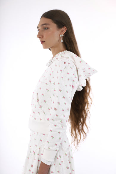 Sandy Liang CARDAMOM HOODIE IN WHITE EVIL FLORAL