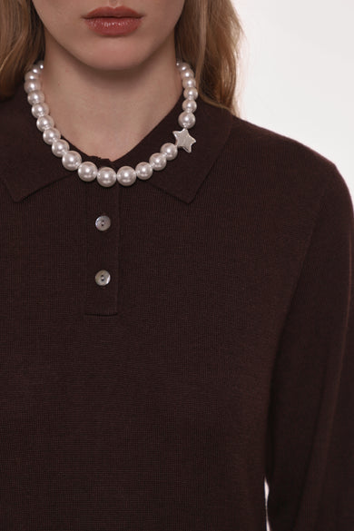 Sandy Liang HAGUE SWEATER DRESS IN BROWN