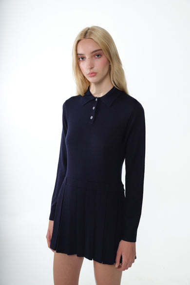 Sandy Liang HAGUE SWEATER DRESS IN NAVY