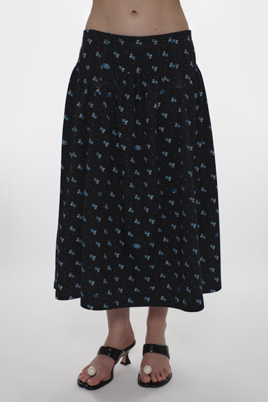 Sandy Liang HOUSTON SKIRT IN NAVY EVIL FLORAL