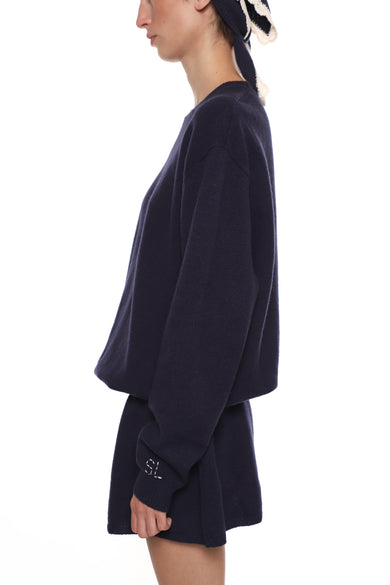 Sandy Liang KAZIA KNIT DRESS IN NAVY