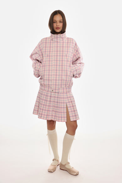 Sandy Liang PAPAS JACKET IN PINK TARTAN