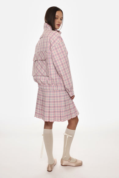 Sandy Liang PAPAS JACKET IN PINK TARTAN