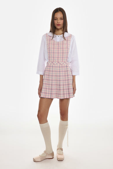Sandy Liang PILOT PINAFORE IN PINK TARTAN