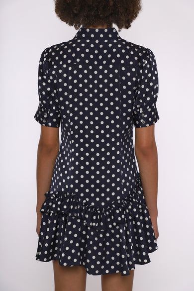 Sandy Liang SNOOD DRESS IN NAVY POLKA DOT