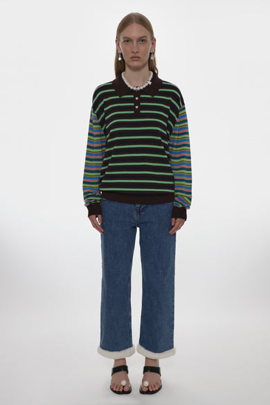 Sandy Liang WOODS SWEATER IN PRE-K OLIVE STRIPE