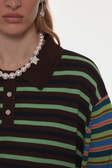 Sandy Liang WOODS SWEATER IN PRE-K OLIVE STRIPE